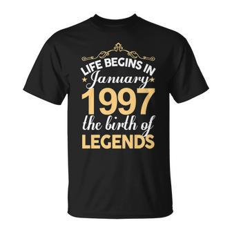 January 1997 Birthday Life Begins In January 1997 V2 T-Shirt - Seseable