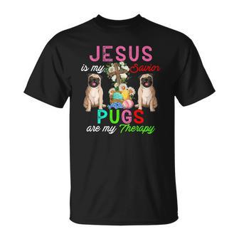 Jesus Is My Savior Pugs Are My Therapy Cute Pugs Easter Eggs Unisex T-Shirt | Mazezy