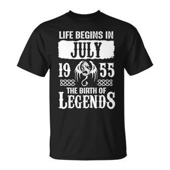 July 1955 Birthday Life Begins In July 1955 T-Shirt - Seseable