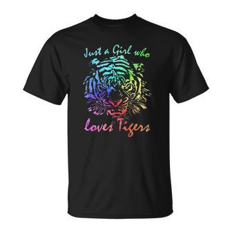 Just A Girl Who Loves Tigers Retro Vintage Rainbow Graphic Unisex T-Shirt | Mazezy