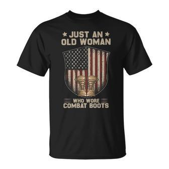 Just An Old Woman Who Wore Combat Boots Usa Flag Vintage T-Shirt Unisex T-Shirt - Monsterry