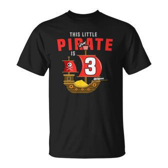 Kids 3Rd Birthday Little Pirate Is 3 Yr Old Bday Tee Unisex T-Shirt | Mazezy