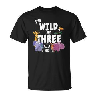 Kids Im Wild And 3 Zoo Theme Birthday Jungle Safari Animals Bday Unisex T-Shirt | Mazezy