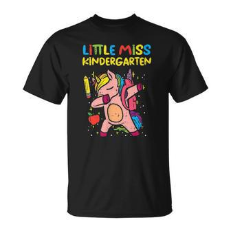 Kids Little Miss Kindergarten Dab Unicorn First Day Of Girls Unisex T-Shirt | Mazezy