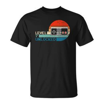 Kids Unlocked Level 7 Birthday Boy Video Game Controller Unisex T-Shirt | Mazezy