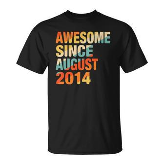 Kids Vintage 7Th Birthday Awesome Since August 2014 7 Years Old Unisex T-Shirt | Mazezy