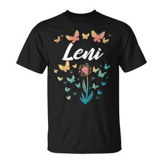 Leni Birthday Sister Butterfly Dandelion Name Leni Unisex T-Shirt - Seseable