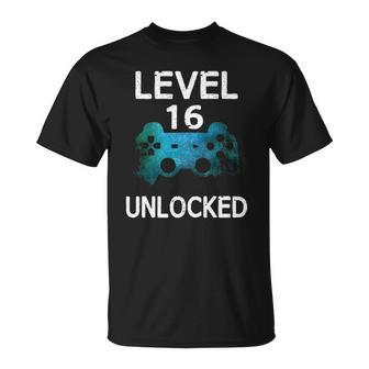 Level 16 Unlocked Boys 16Th Birthday 16 Years Old Gamer Unisex T-Shirt | Mazezy
