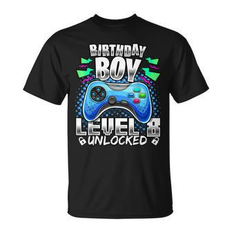 Level 8 Unlocked Video Game 8Th Birthday Gamer V2 Unisex T-Shirt - Seseable