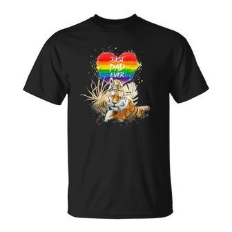 Lgbt Pride Daddy Tiger Rainbow Best Dad Ever Fathers Day Unisex T-Shirt | Mazezy