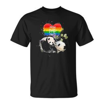 Lgbt Pride Papa Panda Bear Free Dad Hugs Fathers Day Love Raglan Baseball Tee T-shirt - Thegiftio UK