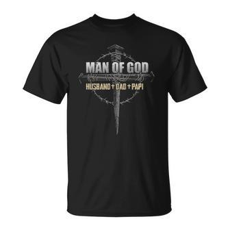 Man Of God Husband Dad Papi Vintage Fathers Day Gift Unisex T-Shirt | Mazezy UK