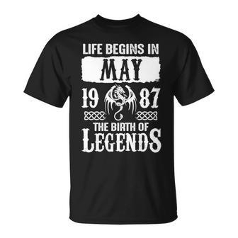 May 1987 Birthday Life Begins In May 1987 T-Shirt - Seseable