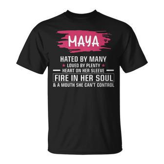 Maya Name Maya Hated By Many Loved By Plenty Heart On Her Sleeve T-Shirt - Seseable