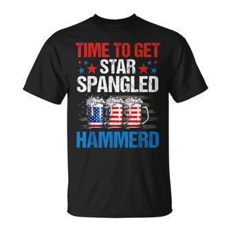 Mb35 Time To Get Star Spangled Hammered 4Th July Beer Lover Unisex T-Shirt - Seseable