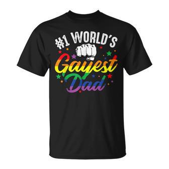 Mens 1 Worlds Gayest Dad Funny Fathers Day Lgbt Pride Rainbow 14 Shirt Unisex T-Shirt | Favorety DE