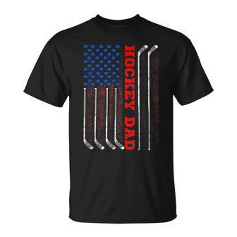 Mens 4Th Of July Us Flag Hockey Dad For Fathers Day Unisex T-Shirt - Seseable