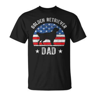 Mens American Flag Golden Retriever Dad 4Th Of July Fathers Day Unisex T-Shirt - Seseable