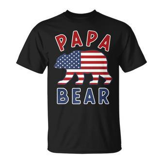 Mens American Flag Papa Bear 4Th Of July Usa Patriotic Dad V2 Unisex T-Shirt - Seseable