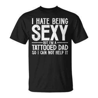 Mens Awesome Dads Have Tattoos And Beards Fathers Day V2 Unisex T-Shirt - Seseable
