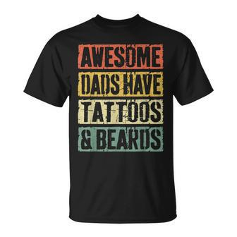 Mens Awesome Dads Have Tattoos And Beards Fathers Day V3 Unisex T-Shirt - Seseable