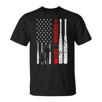 Mens Baseball Dad - Dad And Son - American Flag 4Th Of July Unisex T-Shirt - Seseable