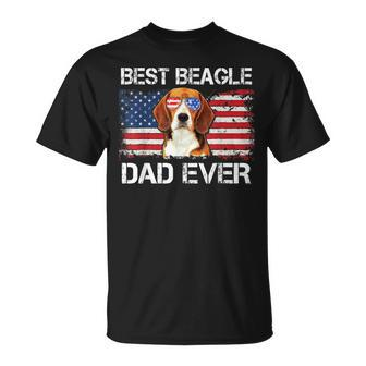 Mens Best Beagle Dad Ever American Flag Fathers Day 4Th Of July Unisex T-Shirt - Seseable