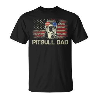 Mens Best Pitbull Dad Ever Patriotic American Flag 4Th Of July Unisex T-Shirt - Seseable