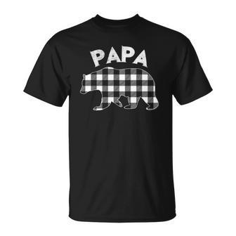 Mens Black And White Buffalo Plaid Papa Bear Christmas Pajama Unisex T-Shirt | Mazezy