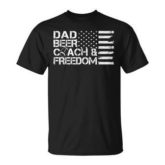 Mens Dad Beer Coach & Freedom Football Us Flag 4Th Of July Unisex T-Shirt - Seseable