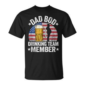 Mens Dad Bod Drinking Team Member American Flag 4Th Of July Beer Unisex T-Shirt - Seseable