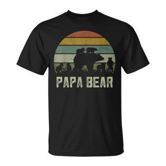Mens Funny Papa Bear Cub 6 Kids Fathers Day Grandpa Unisex T-Shirt - Seseable
