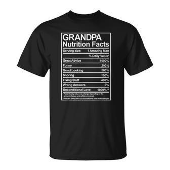 Mens Grandpa Nutrition Facts Funny Thoughtful Sweet Fathers Day Unisex T-Shirt | Mazezy