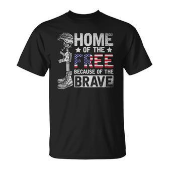 Mens Home Of The Free Because Of The Brave Proud Veteran Soldier Unisex T-Shirt | Mazezy