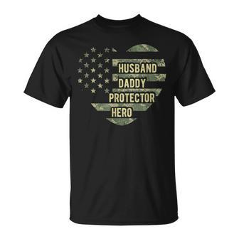 Mens Mens Husband Daddy Protector Heart Camoflage Fathers Day Unisex T-Shirt | Mazezy