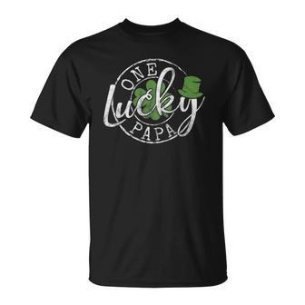 Mens One Lucky Papa Funny Father Irish Clovers St Patricks Day Unisex T-Shirt | Mazezy