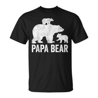 Mens Papa Bear Fathers Day Grandad Fun 2 Cub Kid Grandpa Unisex T-Shirt - Seseable