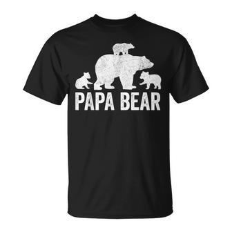 Mens Papa Bear Fathers Day Grandad Fun 3 Cub Kid Grandpa Unisex T-Shirt - Seseable