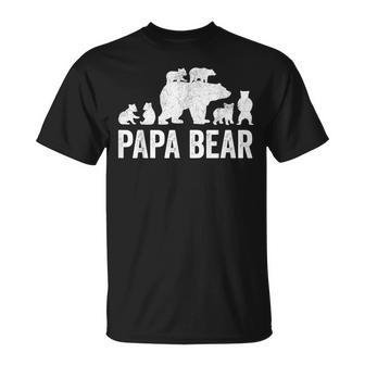 Mens Papa Bear Fathers Day Grandad Fun 6 Cub Kid Grandpa Unisex T-Shirt - Seseable