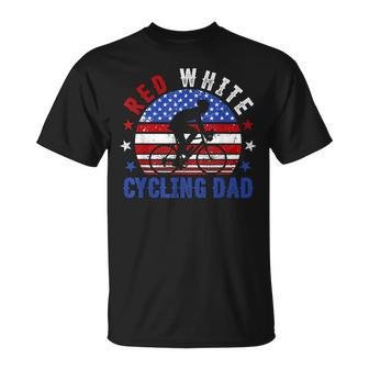 Mens Red White Cycling Dad 4Th Of July American Flag Gift Unisex T-Shirt - Seseable