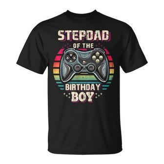 Mens Stepdad Of The Birthday Boy Matching Family Video Game Party Unisex T-Shirt - Seseable
