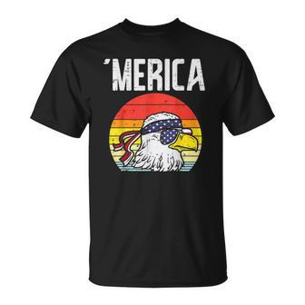 Merica Retro Eagle Bandana American Flag 4Th Of July Fourth Unisex T-Shirt | Mazezy