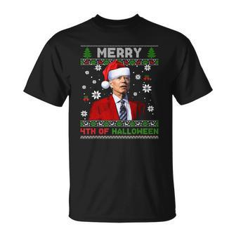 Merry 4Th Of Halloween Biden Ugly Christmas V2 T-shirt - Thegiftio UK