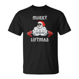 Merry Liftmas Santa Claus Weightlifting Fitness Gym Unisex T-Shirt | Mazezy