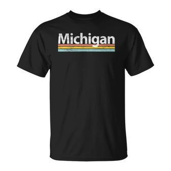 Michigan Mi Vintage Worn Retro Stripes Classic T-shirt - Thegiftio UK