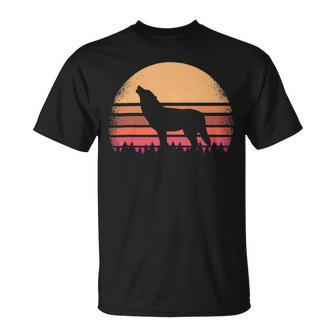 Moon Sunset Retro Howling At 80S Vintage Wolf Halloween S Unisex T-Shirt | Favorety AU