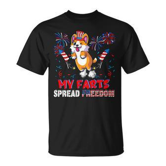 My Farts Spread Freedom Funny American Flag Corgi Fireworks Unisex T-Shirt - Monsterry DE