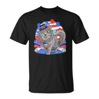 Nebelung Cat 4Th Of July Patriotic American Kitten Unisex T-Shirt | Mazezy