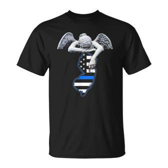 New Jersey Thin Blue Line Flag And Angel For Law Enforcement T-shirt - Thegiftio UK