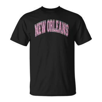 New Orleans Louisiana Varsity Style Pink Text T-shirt - Thegiftio UK